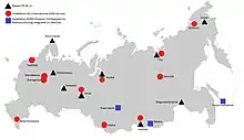 Localisation des stations du réseau PZ-90.11, IGS et DORIS en Russie