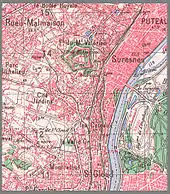 Carte en couleurs des territoires des communes de Suresnes et Saint-Cloud