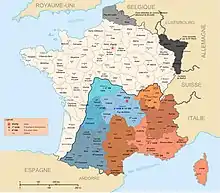 Carte de France avec les limites des régions militaires dans le Sud-Est non occupé.