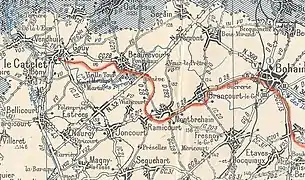 Carte de la ligne Le Catelet – Bohain (les gares sont en rouge).