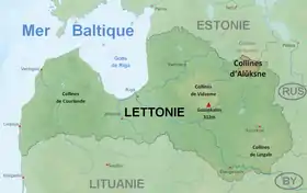 Carte de localisation des collines d'Alūksne en Lettonie.