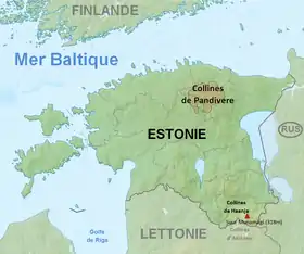Carte de localisation des collines de Pandivere en Estonie.