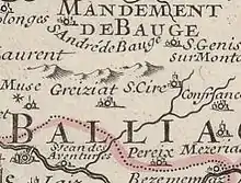 Extrait d'une carte montrant l'ancien village de Grésiat et Saint-Cyr-sur-Menthon.