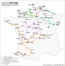 Carte du réseau Intercités en 2011