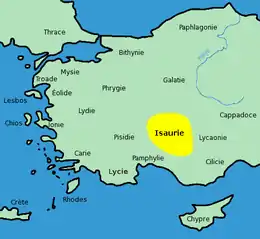  Carte de l'actuelle Turquie en vert, au centre en bas un cercle orange