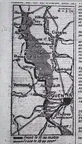 Carte montrant la prise définitive de Fayet par l'armée anglaise en septem-bre 1918.