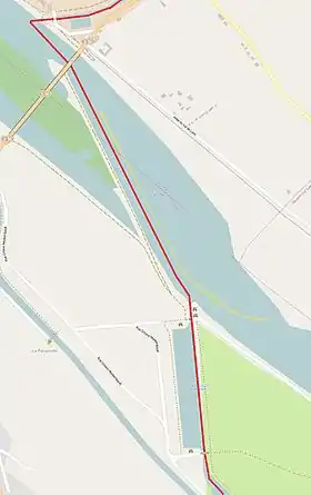 Carte montrant le trajet des bateaux (en rouge).