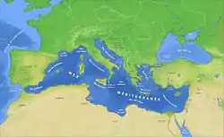 Carte de la mer Méditerranée.