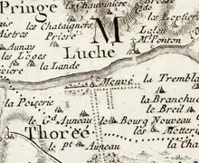 Localisation de Mervé sur la carte de l'évêché du Mans éditée par Hubert Jaillot en 1706.