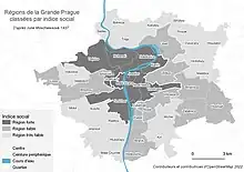 Carte représentant les différents districts de Prague selon leur économie à l'époque.