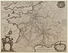 Carte des routes de postes (1632), Melchior Tavernier.