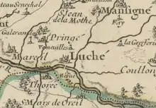 Localisation de Venevelles sur la carte de la généralité de Tours éditée par Hubert Jaillot en 1711.