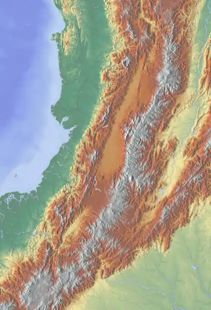 Carte des principaux volcans actifs de Colombie