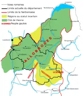 Carte montrant le territoire des Allobroges et mentionnant Boutae