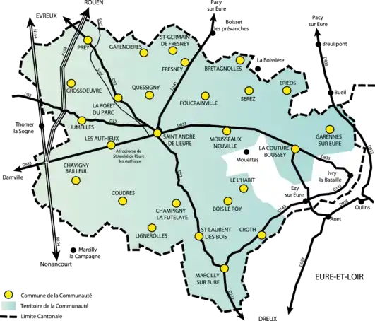 carte des 26 communes de La Porte Normande