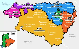 Différentes circonscriptions législatives des Pyrénées-Atlantiques depuis 1988