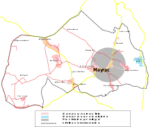 carte présentant en rose les 9 zones constructibles, et en bleu les 2 zones protégées pour les loisirs