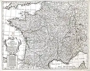 Carte de France dressée pour l'usage du Roy en 1721 par Guillaume Delisle et augmentée par Philippe Buache en 1764.