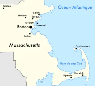 Carte de l'est du Massachusetts.