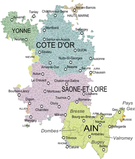 La province de Bourgogne dans ses limites du XVIIIe siècle