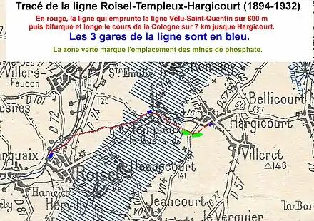 Carte de la ligne Roisel-Hargicourt.