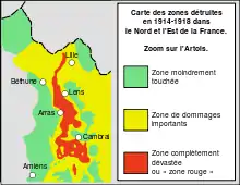 Carte de la zone rouge zoomée sur l'Artois