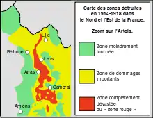 Carte de la zone rouge centrée sur l'Artois