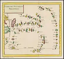 Carte en couleur figurant de nombreuses îles de la région de Micronésie.