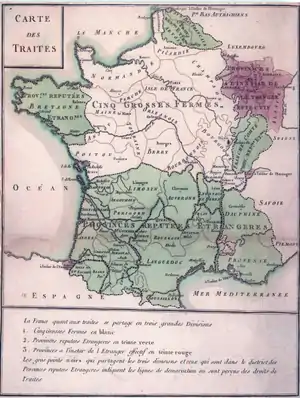 Les « provinces réputées étrangères », définies comme telles par Jean-Baptiste Colbert, dans l'ordonnance de septembre 1664. Le Béarn, la Soule et la Basse-Navarre, où les droits étaient élevés et payés sur les échanges entre elles mais aussi avec les autres provinces.