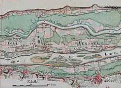 Les aménagements portuaires de la Loire : commune de Fondettes (Indre-et-Loire), réalisée vers 1755. Détail sur la commune de Fondettes : le Port Corbeau et le Port Foucault. (bibliothèque nationale, Cartes et Plans, numéro d'inventaire : Ge FF 17578).).