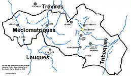 vue d'une carte représentant le territoire d'un peuple gaulois.