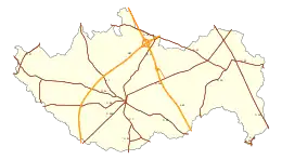 Carte présentant le réseau des routes départementales et des autoroutes d’Essarts en Bocage