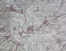 Carte montrant les destructions subies par Beaurevoir lors des combats de 1918.