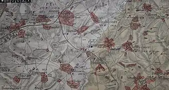 Carte montrant l'étendue des destructions d'Hervilly.