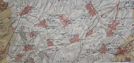 Carte montrant l'étendue des destructions d'Épehy lors de la guerre 14-18.