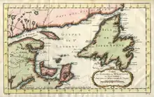 Carte du Golfe Saint-Laurent et de l'Acadie par Nicolas Bellin