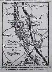 Le front les 18 et 19 septembre 1918, jours de la libération de Guyencourt-Saulcourt.