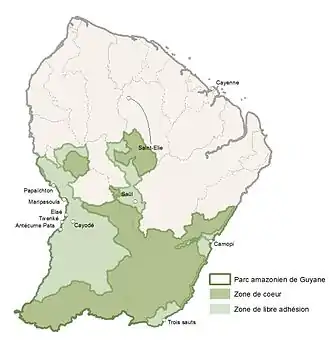 Carte du parc amazonien de Guyane
