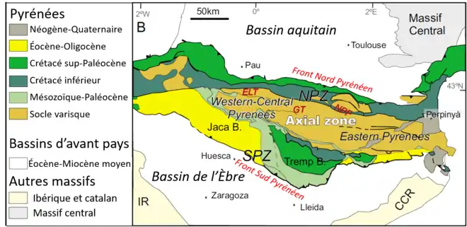 Carte géologique simplifiée des Pyrénées