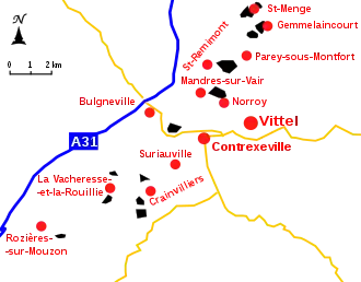 Carte du gisement et des villages, villes.