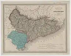 Carte physique et routière du département des Alpes-Maritimes. Décret du 25 juin 1860.