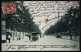 Avenue de Neuilly, prise de la rue des Huissiers, au début du XXe siècle.