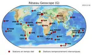 Carte du réseau Geoscope en décembre 2019