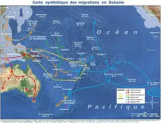 Carte montrant les migrations en Océanie.