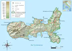 Carte topographique de l'île d'Elbe.