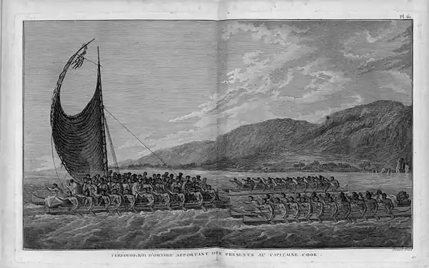 Tereoboo, roi d'Owyhee, apportant des présents au Capitaine Cook