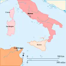 Carte des pertes territoriales de Carthage après la guerre des Mercenaires