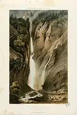 Cascade d'Enfer près Luchon, de la série Les Pyrénées Monumentales et Pittoresques (lithographie, av. 1873, Fonds Ancely de la Bibliothèque municipale de Toulouse).