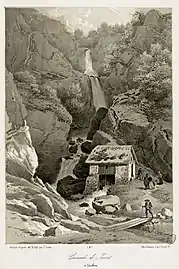 Cascade de Juzet, à Luchon, lithographie.