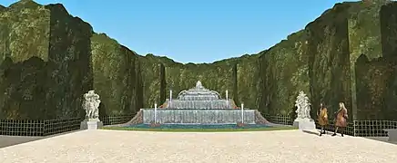 Cascade d'Arthelon, qui termine l'allée basse des jardins bas du château de Meudon, vers 1700.